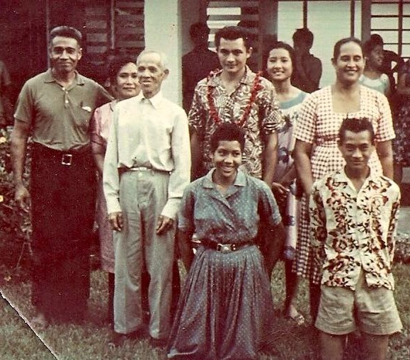 Family photograph from 1964 taken outside a house in Samoa as Foalima Hokum left on his mission.